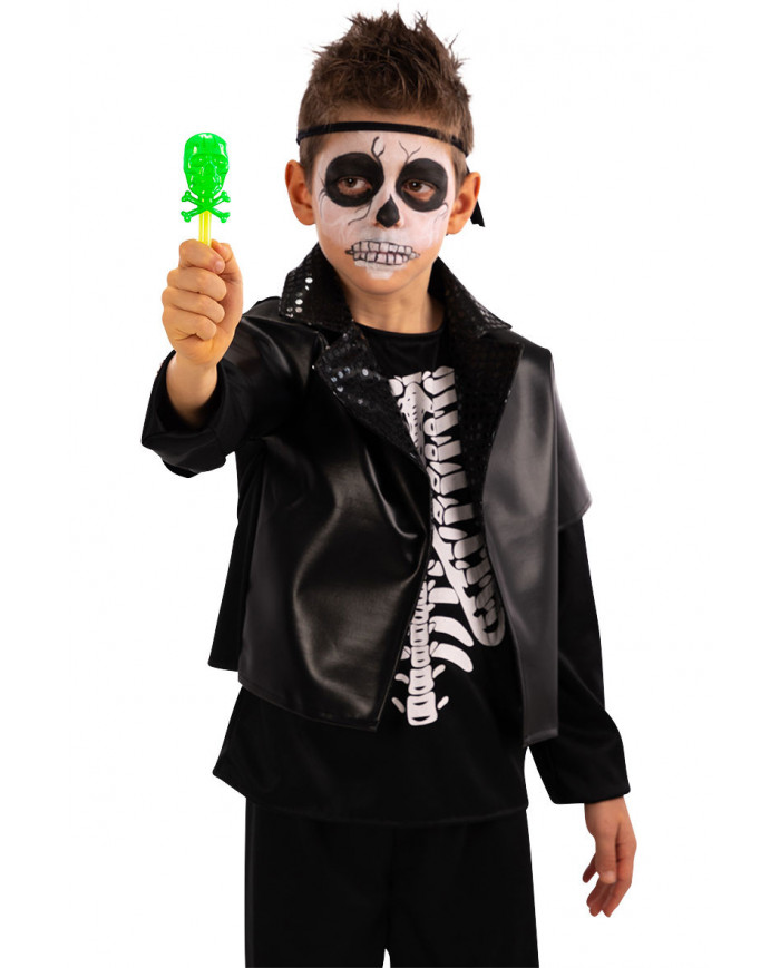 Green wand with skeleton in plastic which glows in the dark