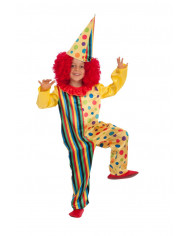 Clown costume for kid with multicolor satin jumpsuit, hat