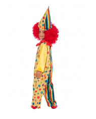 Clown costume for kid with multicolor satin jumpsuit, hat, one