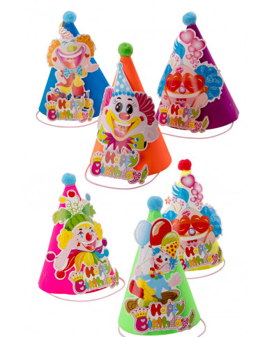 Mini fluo paper HAPPY BIRTHDAY hat, high cm.18, in assorted
