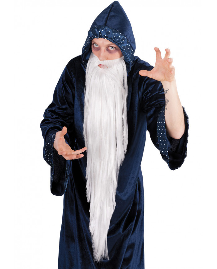 Barba da mago, lunga liscia di colore bianco, lunga cm.100