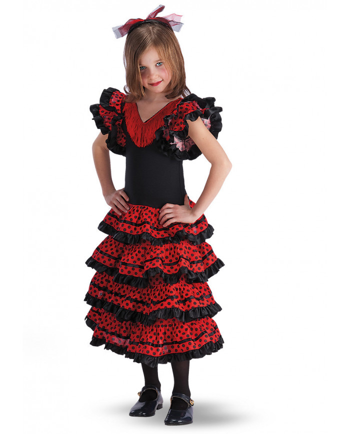 Costume Carmencita spagnola per bambina. Comprende un abito con
