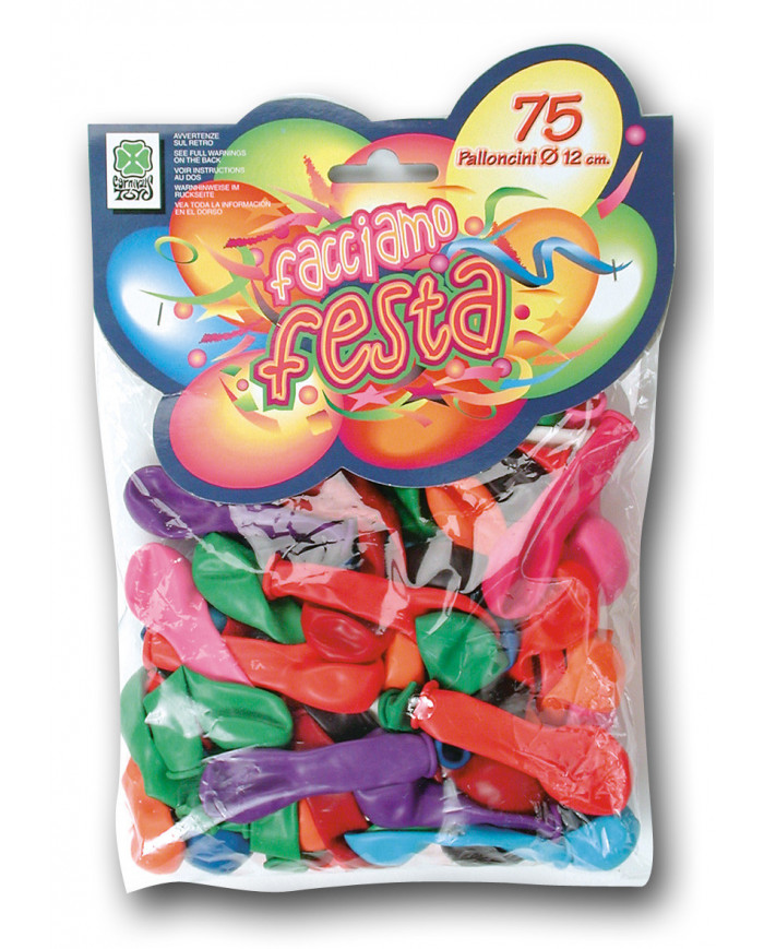 75 ballons, diamÃ¨tre 12 cm environ couleurs assorties dans une