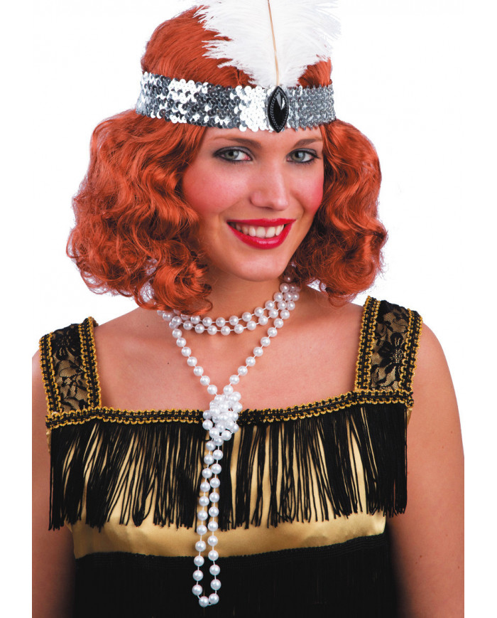 Collana lunga in perle bianche in plastica. Accessorio elegante