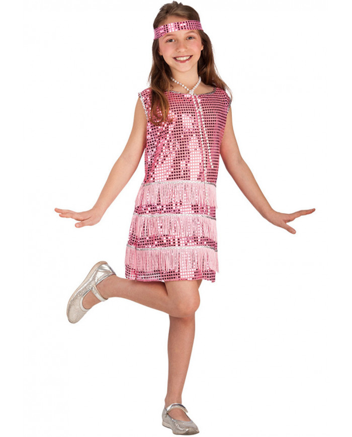 Charleston costume for kid with sequins dress with fringes and