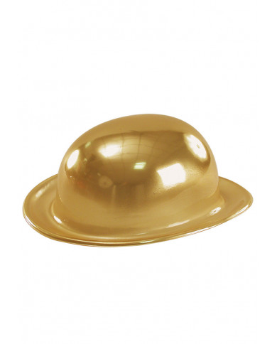 Cappello a bombetta, in plastica metallizzata color oro. Ideale