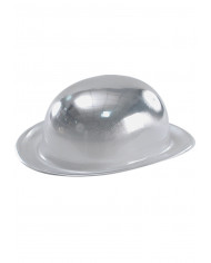 Cappello a bombetta, in plastica metallizzata color argento.