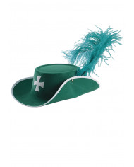 Sombrero D'Artagnan de flocado doble verde con pluma de avestruz con