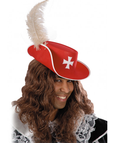 Chapeau Dâ€™Artagnan en tissu bifloquÃ© rouge avec plume dâ€™autruche et