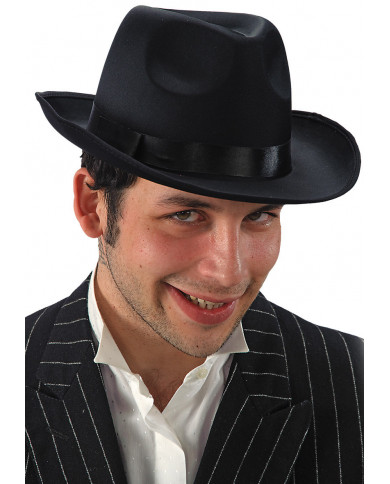 Black Satin And Felt Al Capone Hat, Ass.Adult Sizes