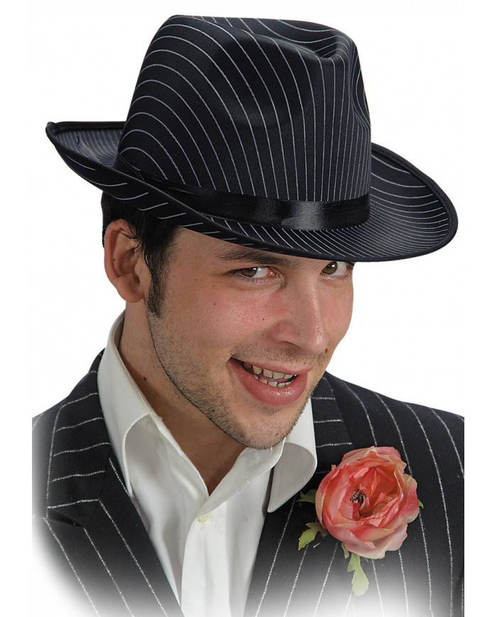 Gangsterhut aus schwarzem Nadelstreifensatin und Filz