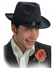 Gangsterhut aus schwarzem Nadelstreifensatin und Filz