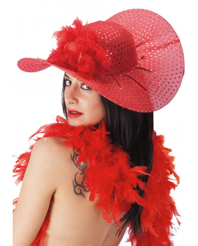 Elegante cappello da donna, adulto, a larga tesa e decorato con