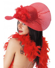 Lady Red Sequin Hat With Feathers