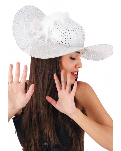Elegante cappello da donna, adulto, a larga tesa e decorato con