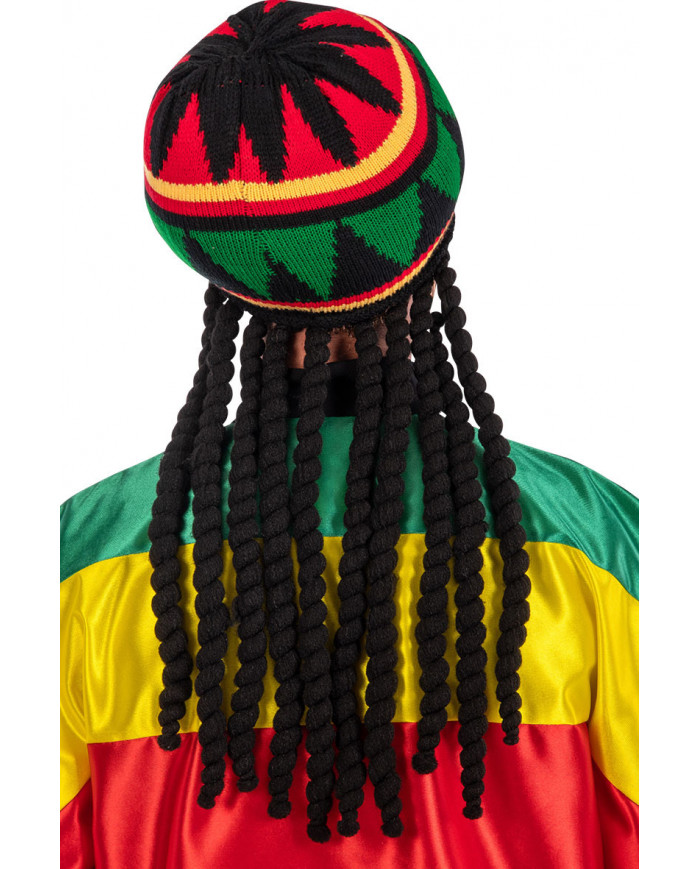 Cappello jamaicano rasta con lunghe trecce nere, ideale per