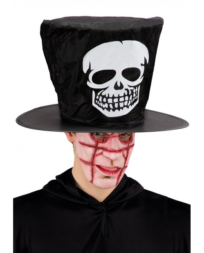 Black Pvc-Fabric Hat With Printed Skull