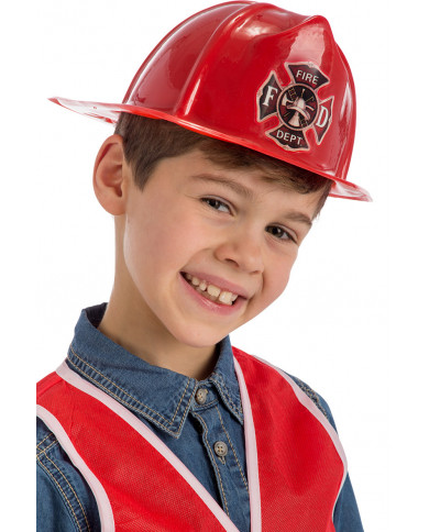 Red plastic helmet in child size to turn into an instant in a