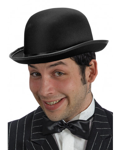 Black Satin And Felt Bowler Hat, Size 59