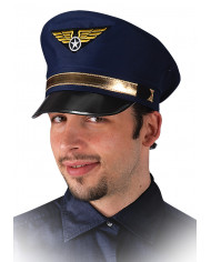Cappello da pilota di aereo, realizzato in tessuto azzurro.