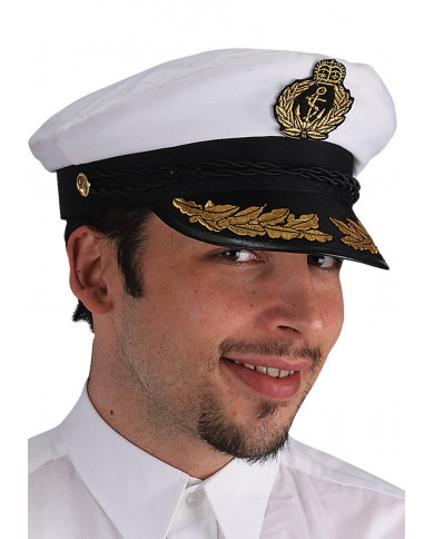 Cappello da ammiraglio, adulto, in tessuto bianco e visiera