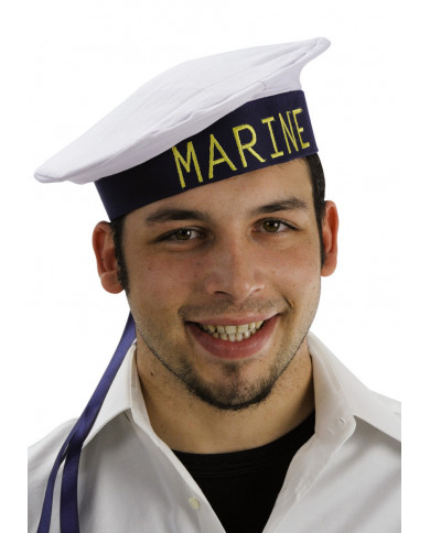 Cappello da marinaio in tessuto bianco con fascia nera e