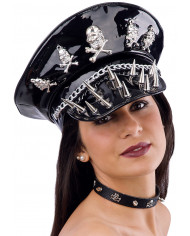 Vinyl Punk-Rock Hat With Skulls And Metal Edges