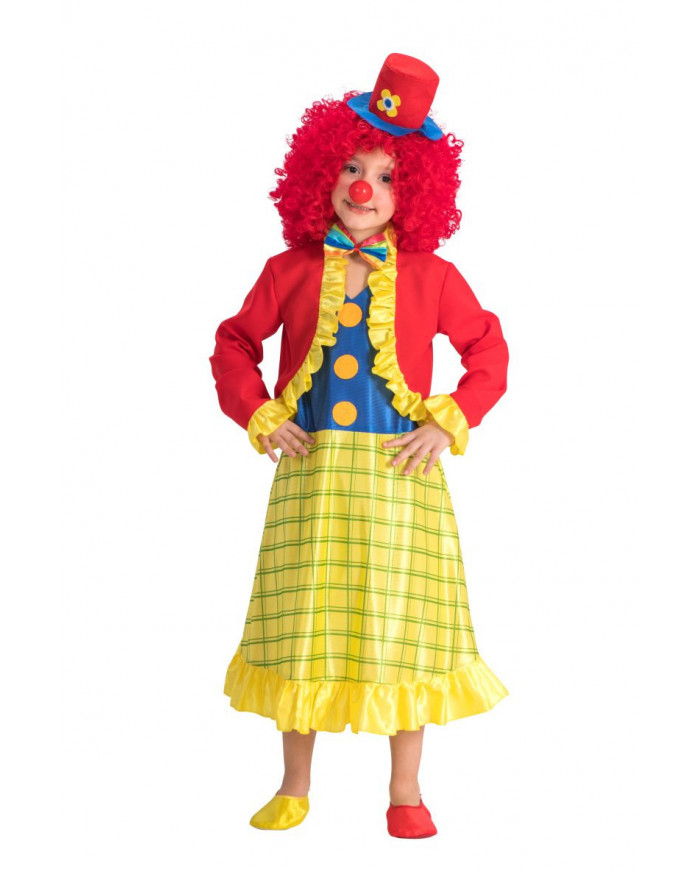 Clown costume for kid with satin dress, jacket, bow and mini