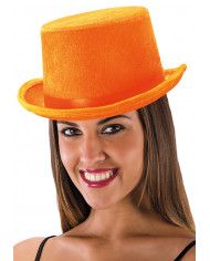Sombrero de copa de terciopelo y fieltro naranja fluorescente de unos
