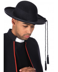 Cappello da prete in feltro di colore nero con laccio sulla