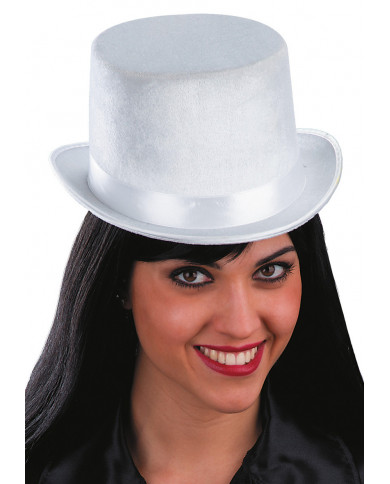 Cappello a cilindro in velluto e feltro di colore bianco con