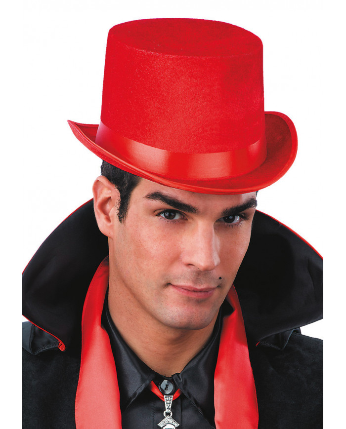 Sombrero de copa rojo de terciopelo y fieltro de unos 12 cm de alto