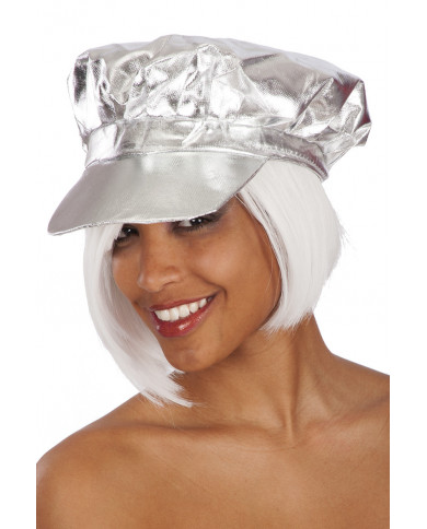 Berretto disco in tessuto metallizzato argento. Accessorio per