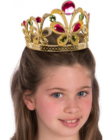 Beautiful plastic gold crown with colorful stones to feel like