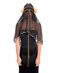 Lace headpiece with flowers and transparent veil, length cm.77