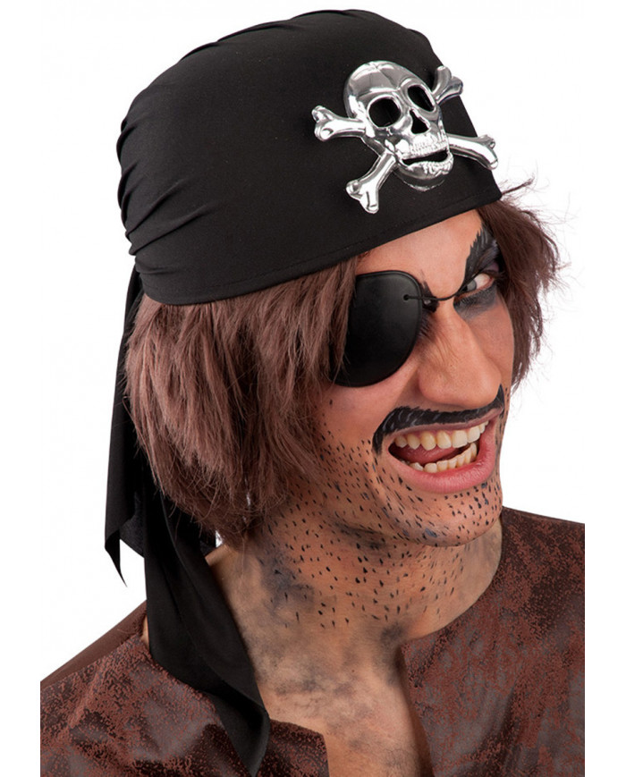 Cappello bandana da pirata di colore nero con teschio applicato