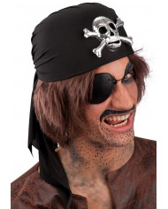 Cappello bandana da pirata di colore nero con teschio applicato