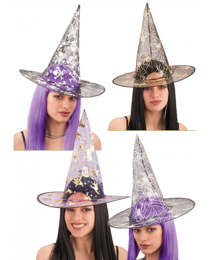 Sombrero bruja con adornos lÃºrex de unos 35 cm de alto de colores