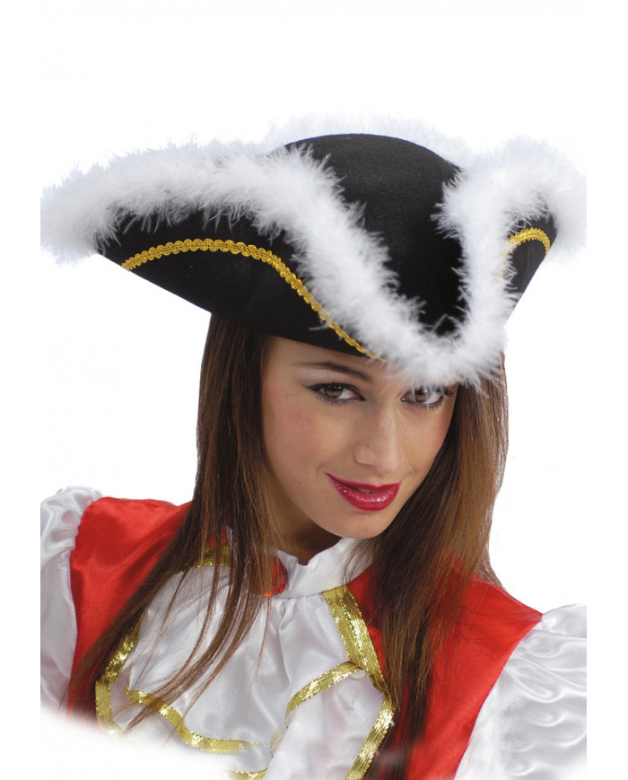 Black Tricorn Felt Hat W/Marabout