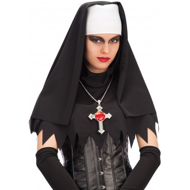 Velo monja negro y blanco de tela en bolsa con gancho