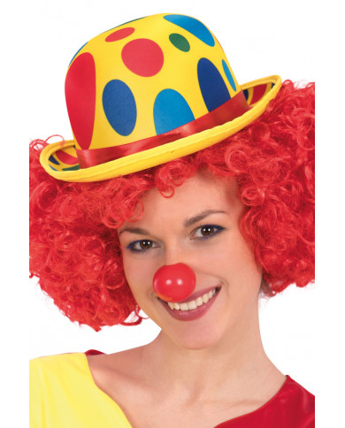 Cappello a bombetta in raso e feltro giallo con pois