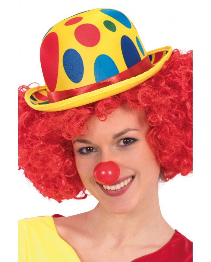 Yellow spotted bowler hat with colorful dots, for a cheerful
