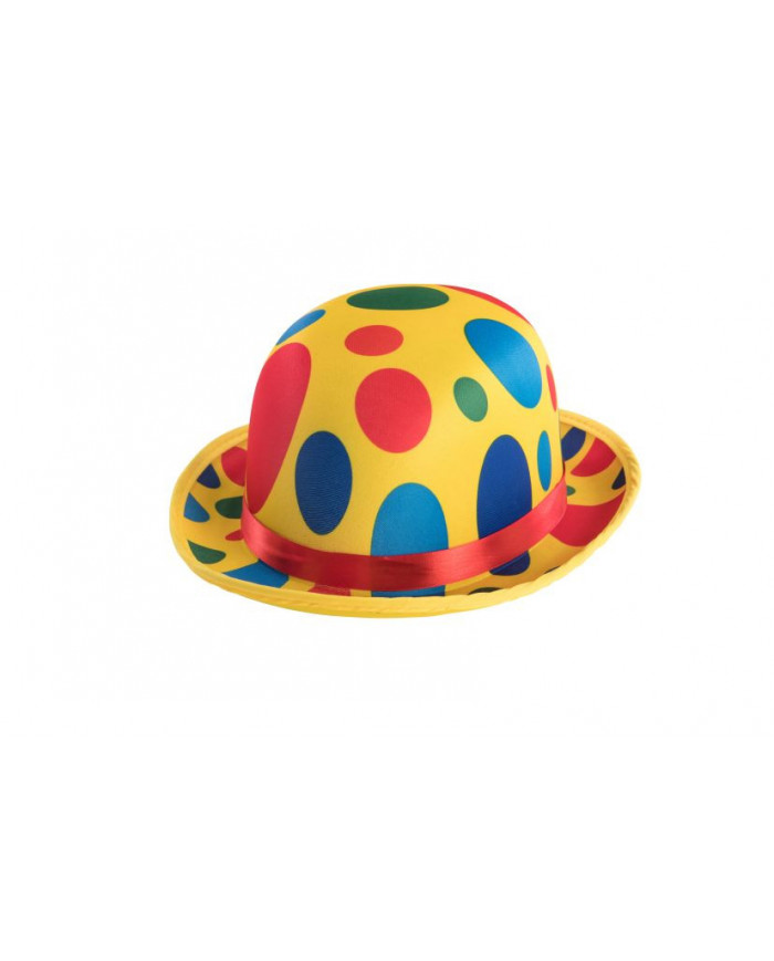 Cappello a bombetta in raso e feltro giallo con pois
