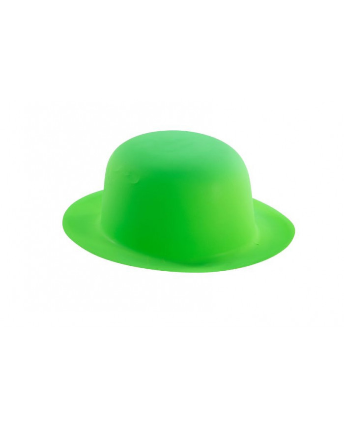Green fluo bowler hat in plastic, for a summer party or a