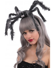 Headband with big gray spider in plush, for a Halloween