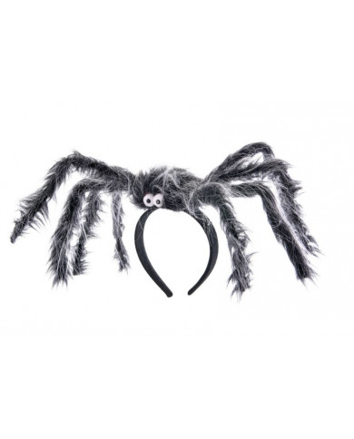 Headband with big gray spider in plush, for a Halloween
