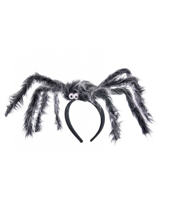 Headband with big gray spider in plush, for a Halloween