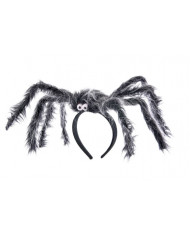 Headband with big gray spider in plush, for a Halloween