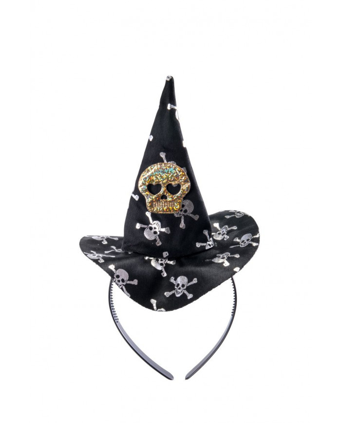 Mini witch hat in black satin with skull, high cm.14, which is