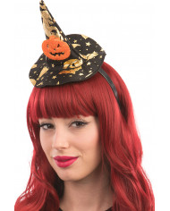 Mini cappello strega nero in raso con zucca, alto cm.14 ca.